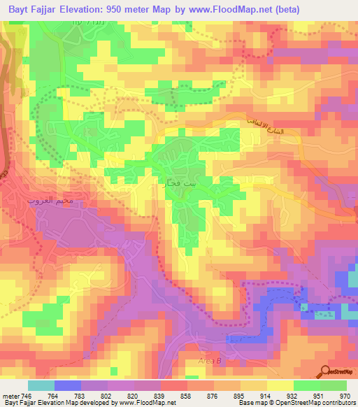 Bayt Fajjar,Palestinian Territory Elevation Map