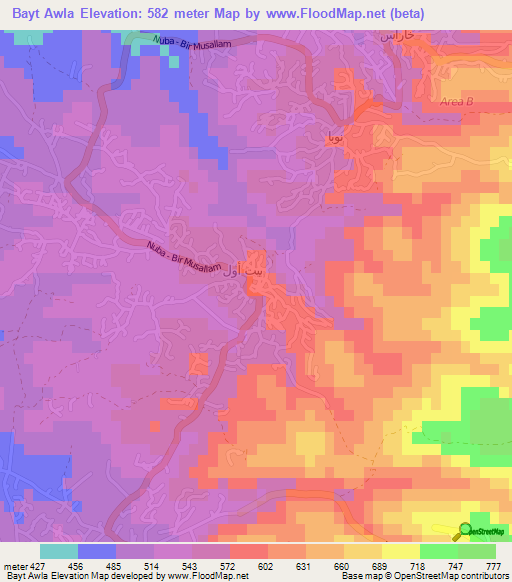 Bayt Awla,Palestinian Territory Elevation Map