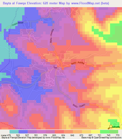 Bayta al Fawqa,Palestinian Territory Elevation Map