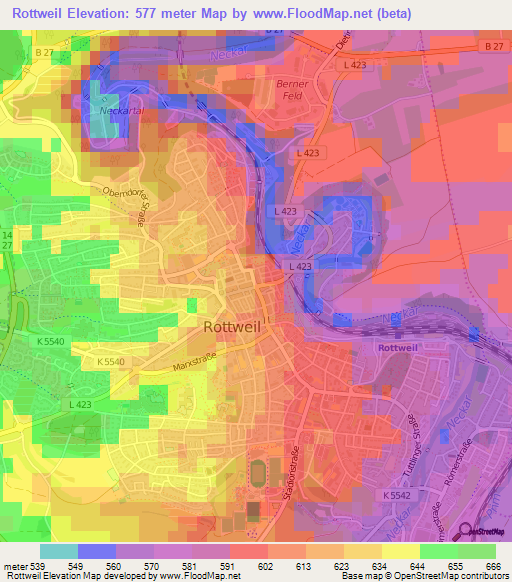 Rottweil,Germany Elevation Map