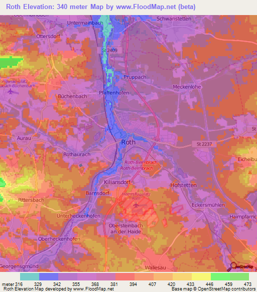 Roth,Germany Elevation Map