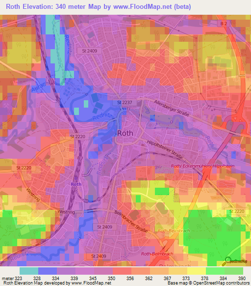 Roth,Germany Elevation Map