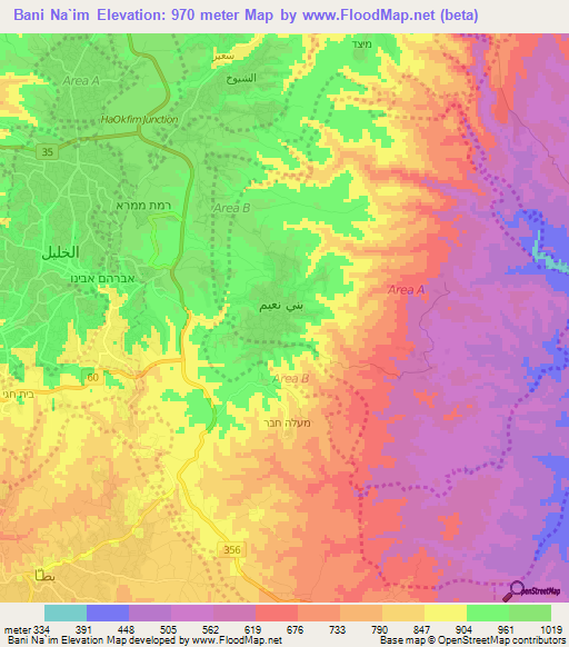 Bani Na`im,Palestinian Territory Elevation Map