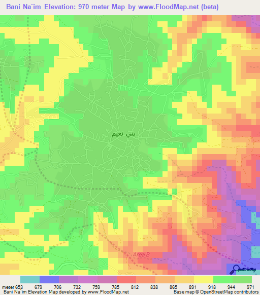 Bani Na`im,Palestinian Territory Elevation Map