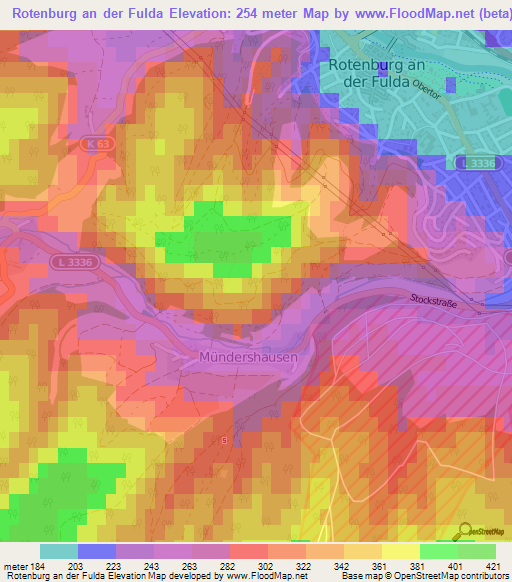 Rotenburg an der Fulda,Germany Elevation Map