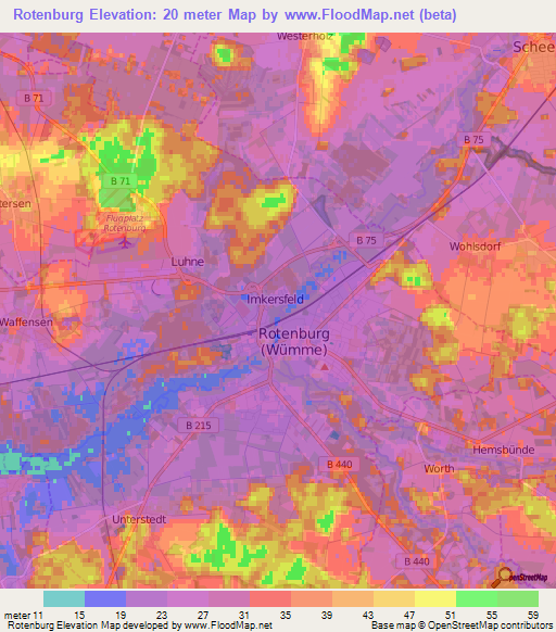 Rotenburg,Germany Elevation Map