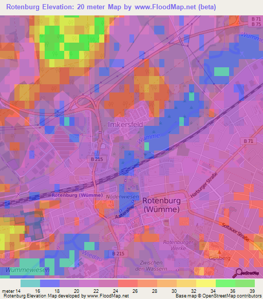 Rotenburg,Germany Elevation Map