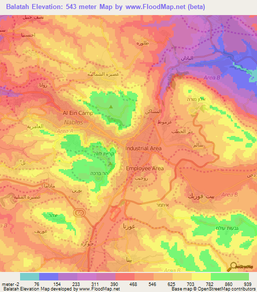 Balatah,Palestinian Territory Elevation Map