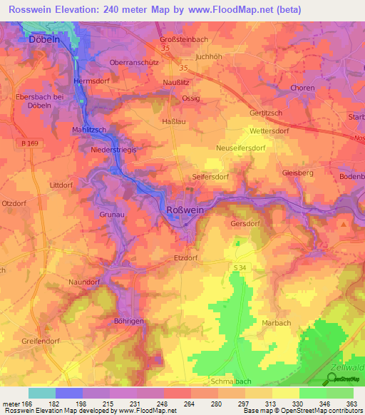 Rosswein,Germany Elevation Map