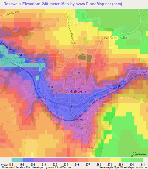 Rosswein,Germany Elevation Map