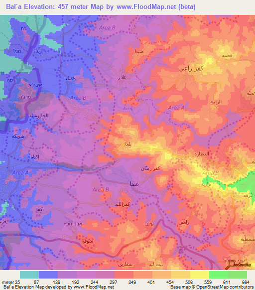 Bal`a,Palestinian Territory Elevation Map