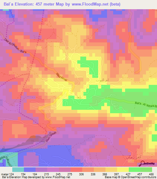 Bal`a,Palestinian Territory Elevation Map