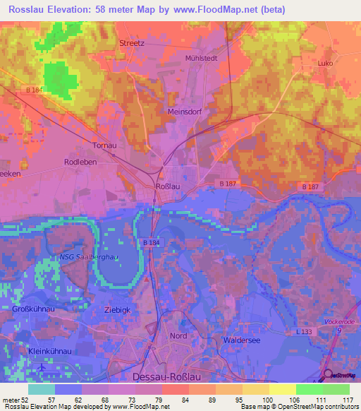 Rosslau,Germany Elevation Map