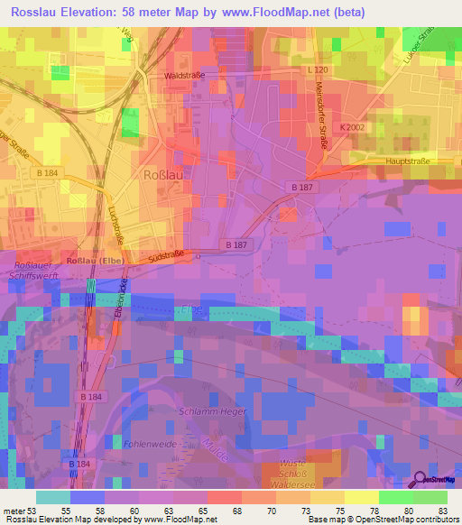 Rosslau,Germany Elevation Map