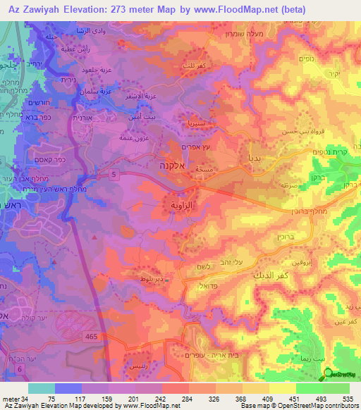 Az Zawiyah,Palestinian Territory Elevation Map