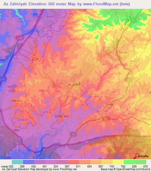 Az Zahiriyah,Palestinian Territory Elevation Map