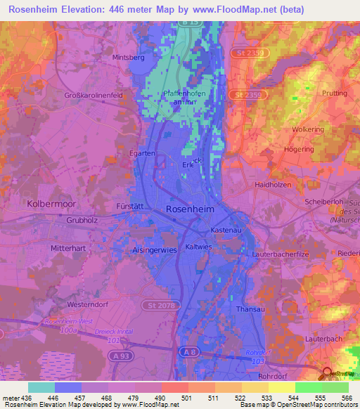 Rosenheim,Germany Elevation Map