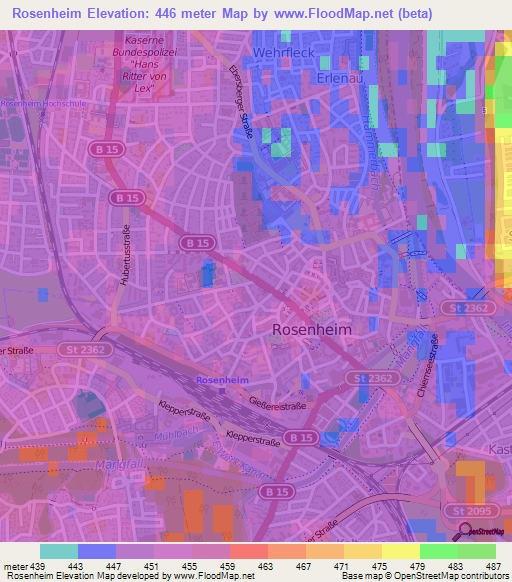 Rosenheim,Germany Elevation Map