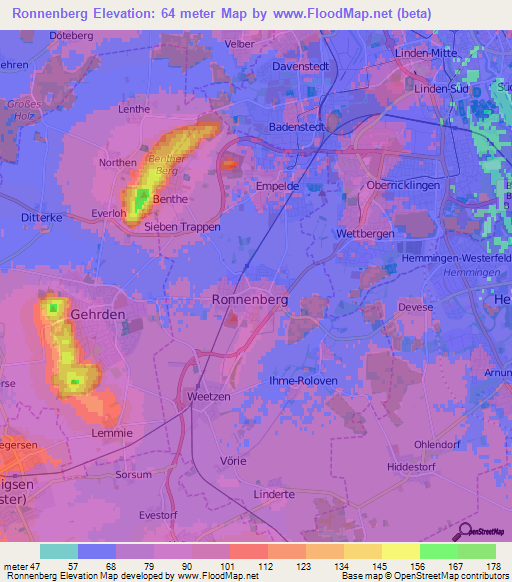 Ronnenberg,Germany Elevation Map