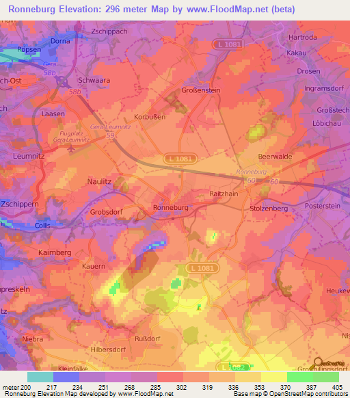 Ronneburg,Germany Elevation Map