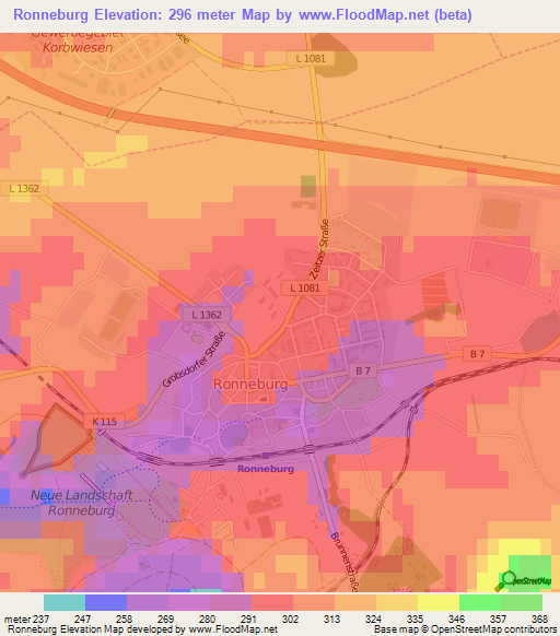 Ronneburg,Germany Elevation Map