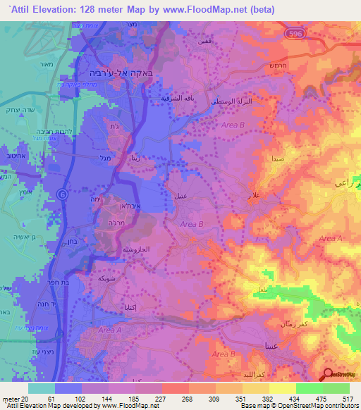 `Attil,Palestinian Territory Elevation Map