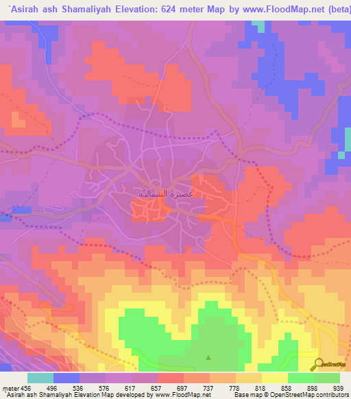 `Asirah ash Shamaliyah,Palestinian Territory Elevation Map