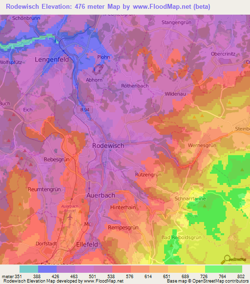 Rodewisch,Germany Elevation Map