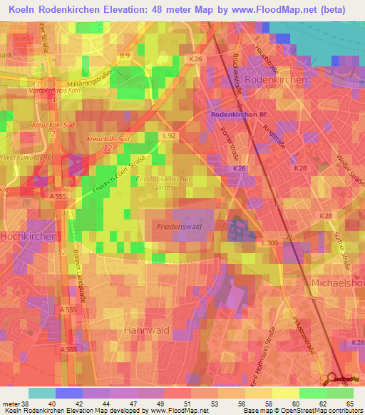 Koeln Rodenkirchen,Germany Elevation Map