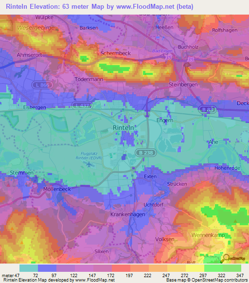 Rinteln,Germany Elevation Map