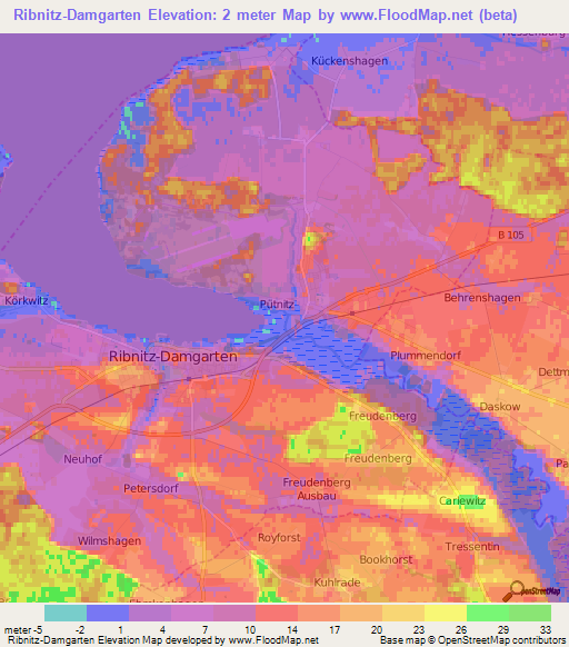 Ribnitz-Damgarten,Germany Elevation Map