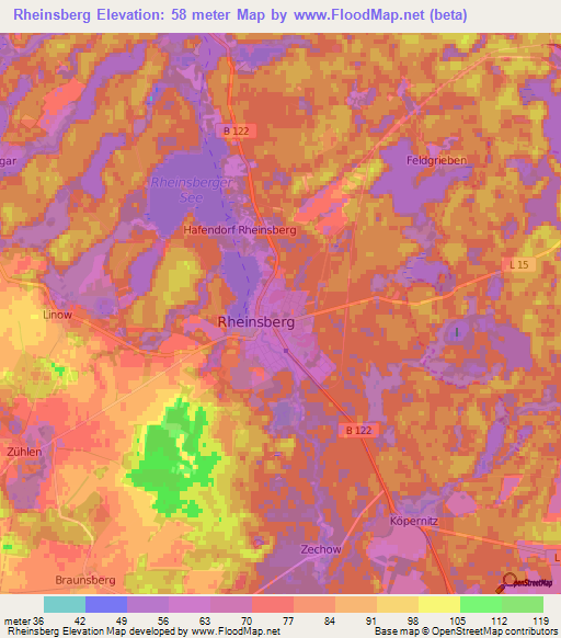 Rheinsberg,Germany Elevation Map