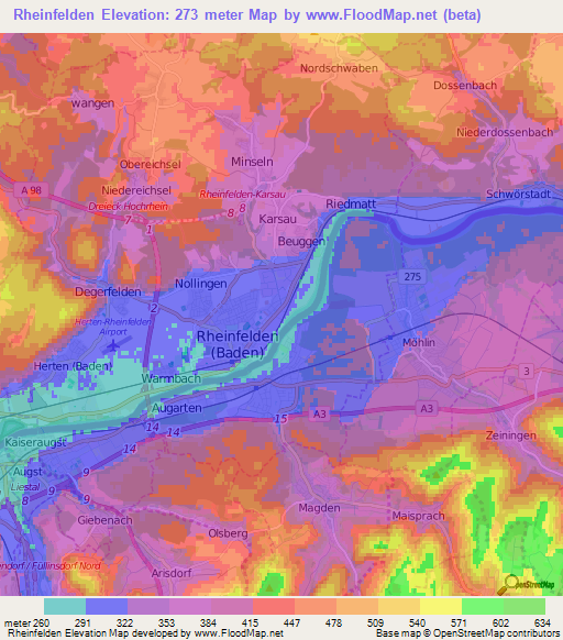 Rheinfelden,Germany Elevation Map