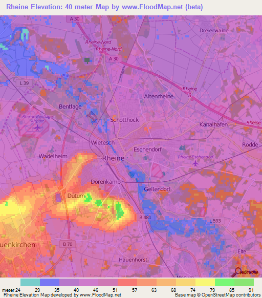 Rheine,Germany Elevation Map