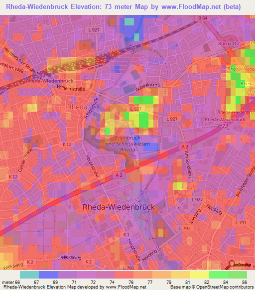 Rheda-Wiedenbruck,Germany Elevation Map