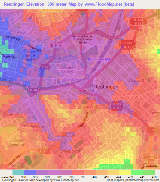 Reutlingen,Germany Elevation Map