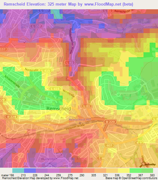 Remscheid,Germany Elevation Map