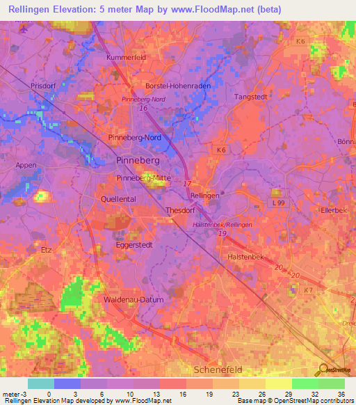 Rellingen,Germany Elevation Map