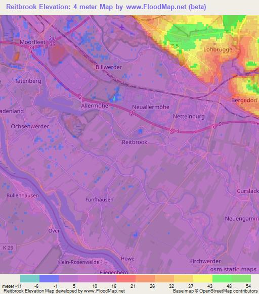 Reitbrook,Germany Elevation Map