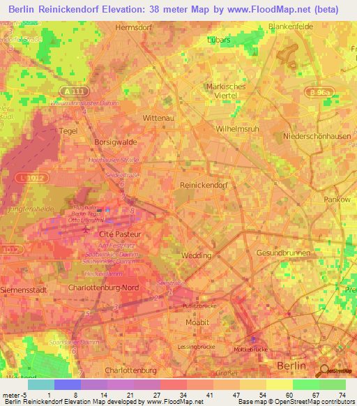 Berlin Reinickendorf,Germany Elevation Map