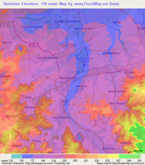 Reinheim,Germany Elevation Map