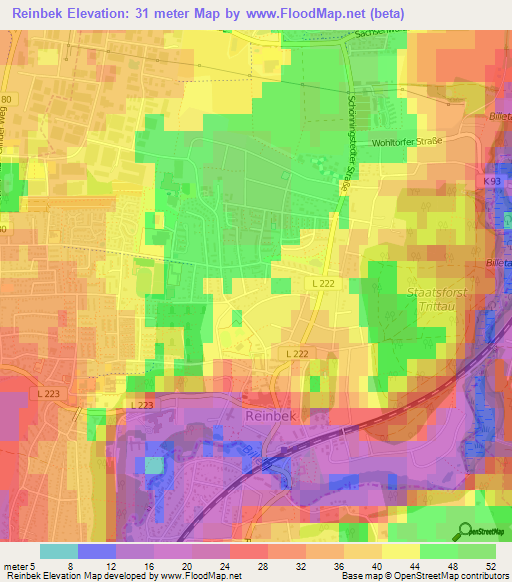 Reinbek,Germany Elevation Map
