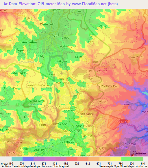 Ar Ram,Palestinian Territory Elevation Map