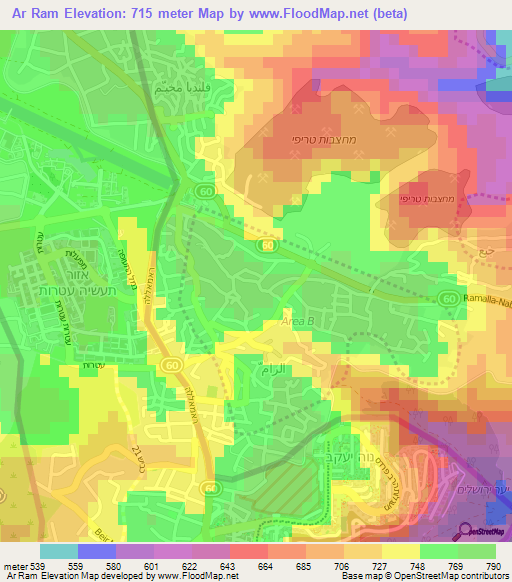 Ar Ram,Palestinian Territory Elevation Map