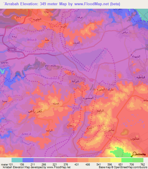 `Arrabah,Palestinian Territory Elevation Map