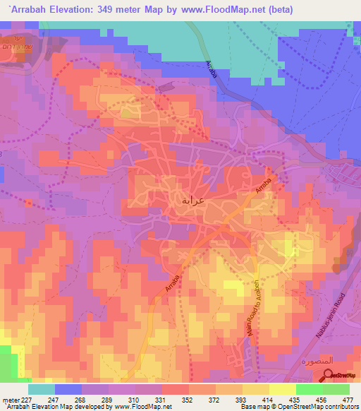 `Arrabah,Palestinian Territory Elevation Map