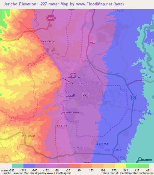 Jericho,Palestinian Territory Elevation Map