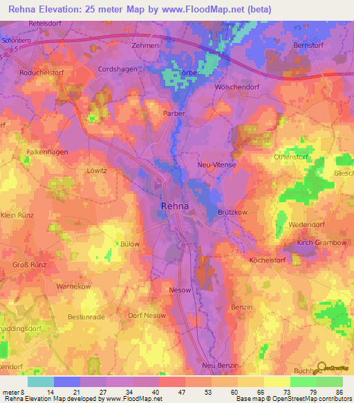 Rehna,Germany Elevation Map