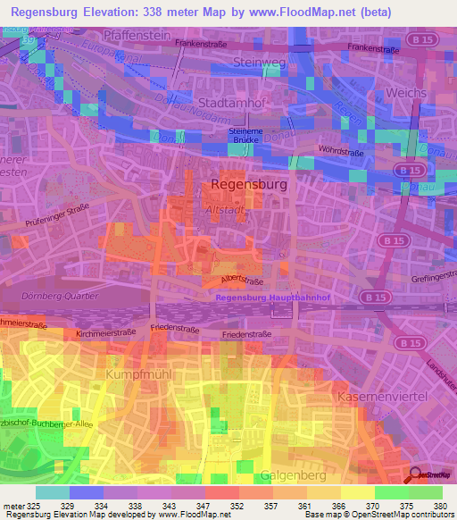 Regensburg,Germany Elevation Map