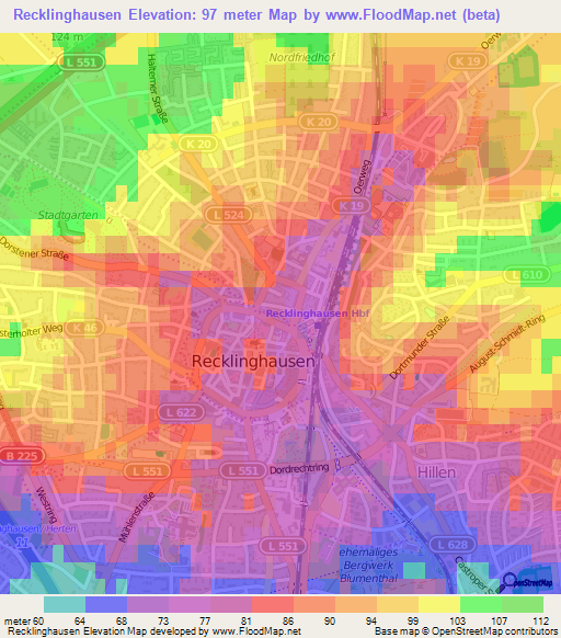 Recklinghausen,Germany Elevation Map